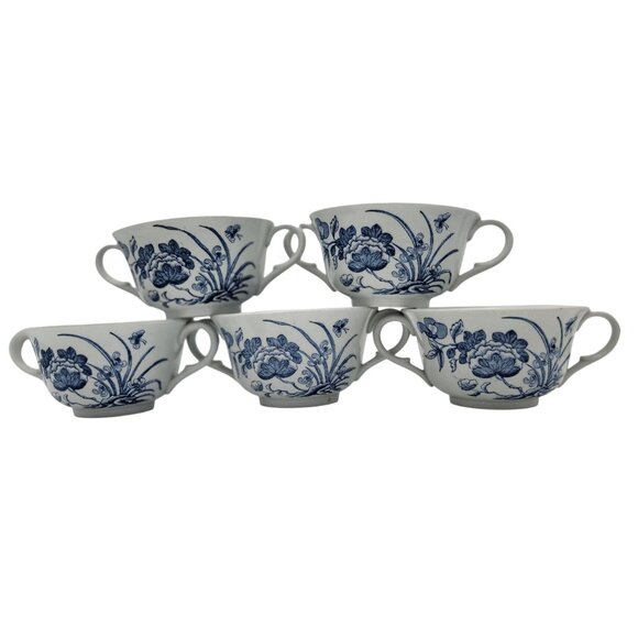 Wedgwood Other - Antique Wedgwood Etruria Double-Handle Soup Cups – Blue Floral Transferware